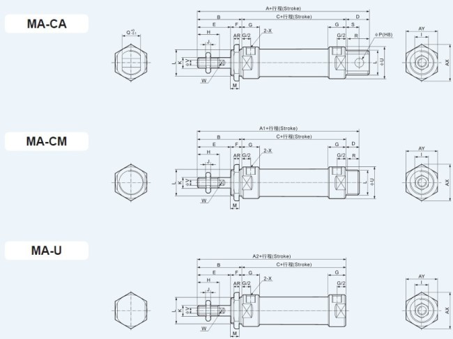 MA Stainless Steel Mini Penumatic Cylinder Kits