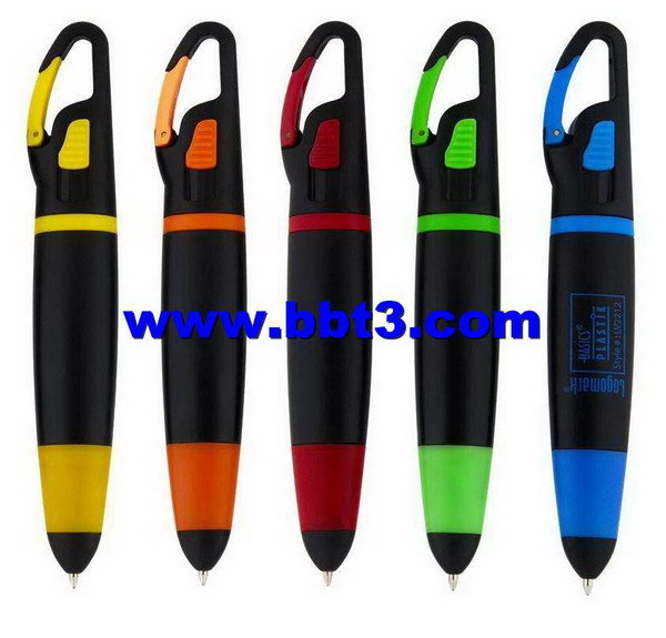 Promotional ballpen with carabiner and colorful rubber grip