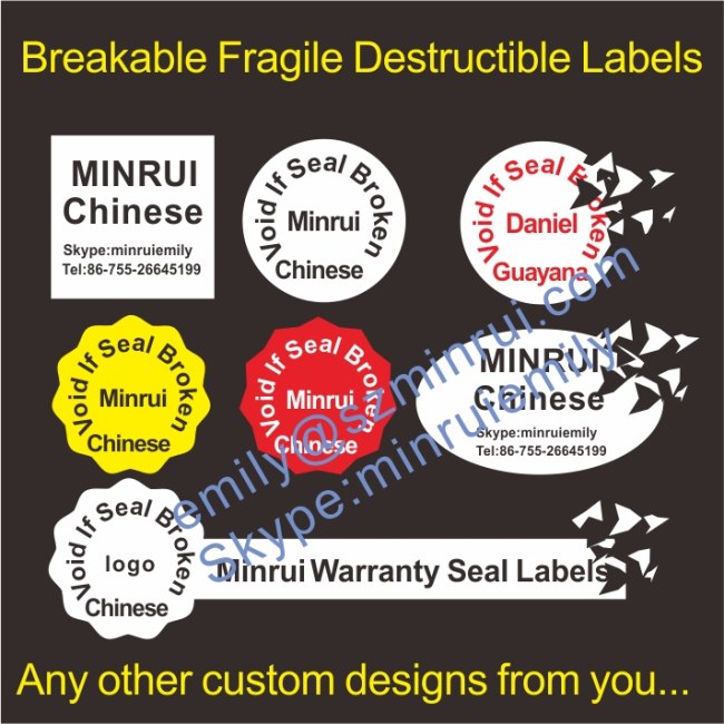 Security Self Destructive Vinyl Strip Seal Labels,Eggshell Asset Seal Labels,Printed Frangible Paper Security Labels