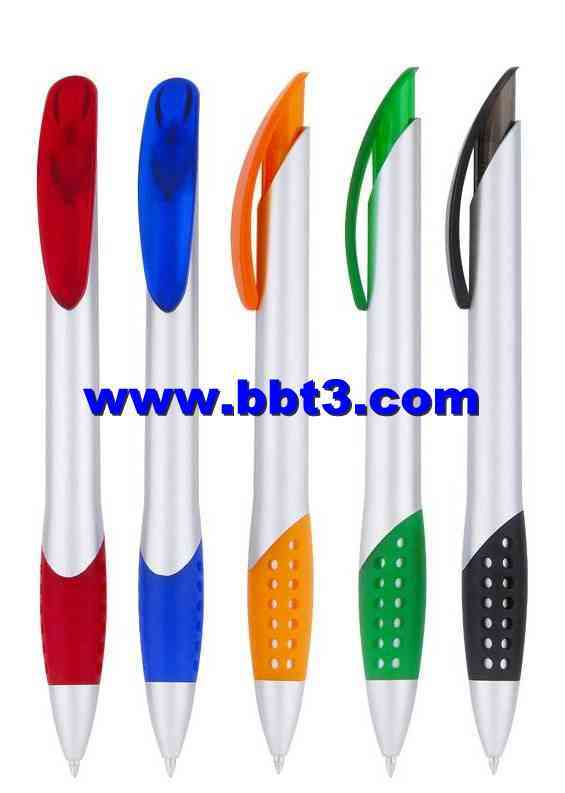 Promotional ballpen with silver barrel and soft grip