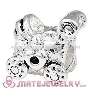 cheap factory wholesale large hole silver plated Baby Carriage charm beads