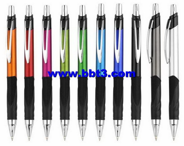 Plastic promotional ballpen with metal clip and long rubber grip