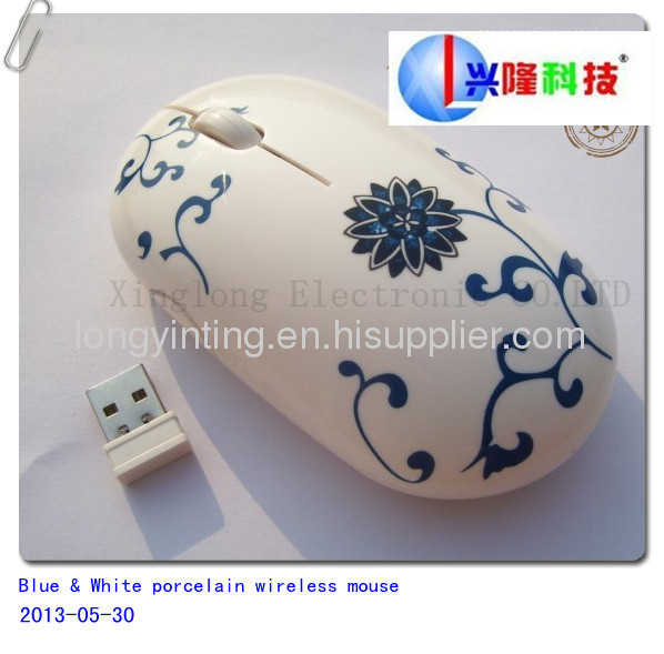2013 Hot sellingblue & white porcelain wireless mouse 