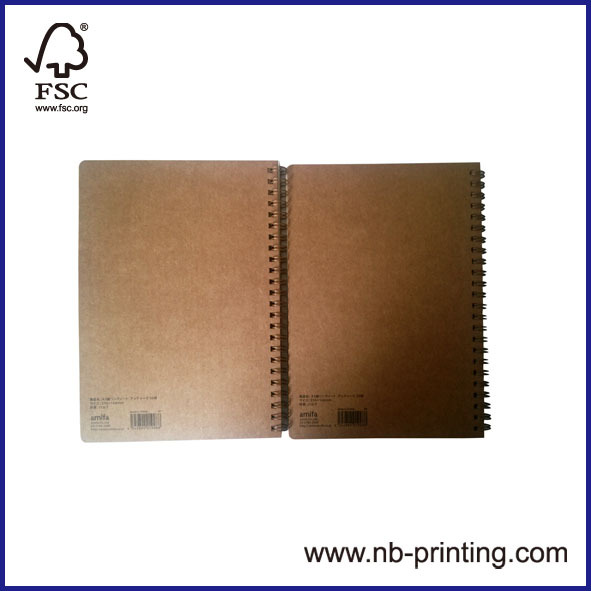 A5 brown paper soft cover spiral notebook 2 subject