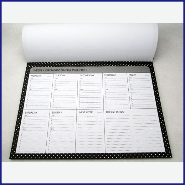 Weekly Organisational planner with black print