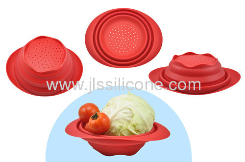 kitchen tools silicone folded bowl with holes on bottom for wash