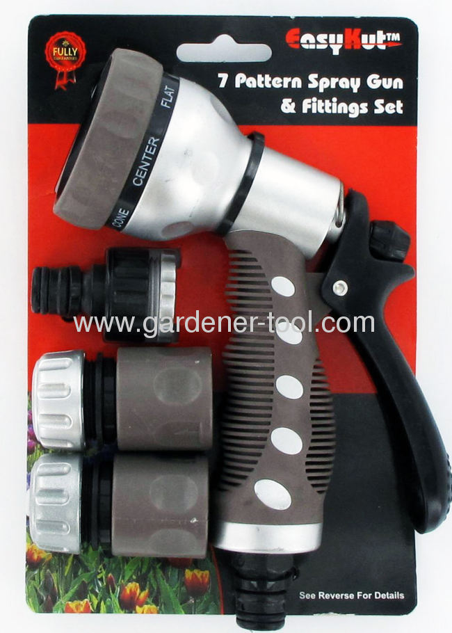 Plastic 7-Function Garden Hose Nozzle With Chromium Plating At Surface