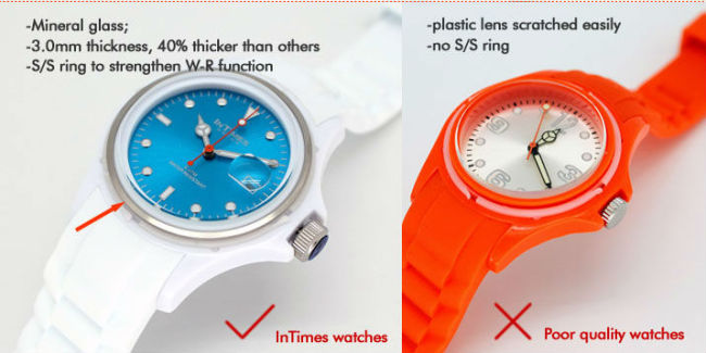 Hot silicon watches unisex 40mm Japan movt plastic case silicon watch strap 5ATM from Intimes branded silicon watches