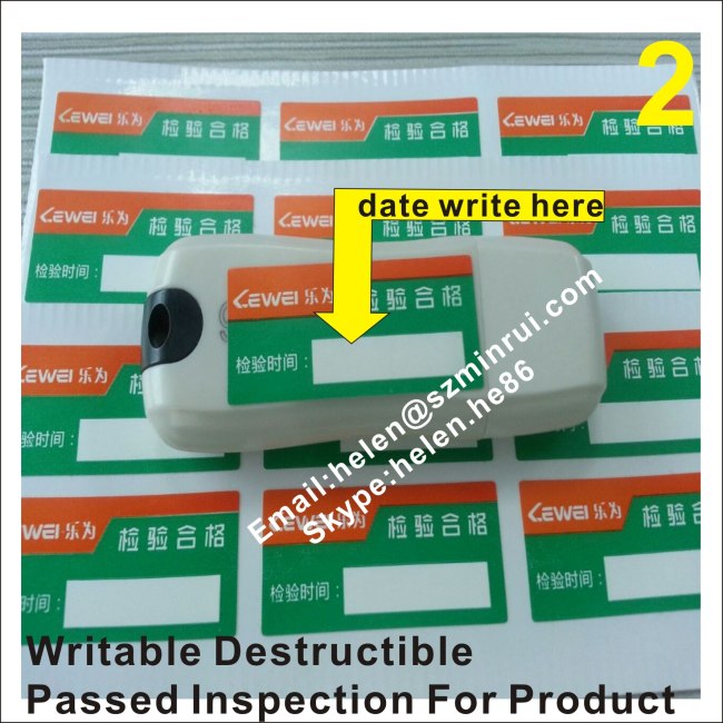 Custom Ultra Destructible Vinyl Security Passed Inspection Sticker,If Tampered Will Broken Into Tiny Pieces 