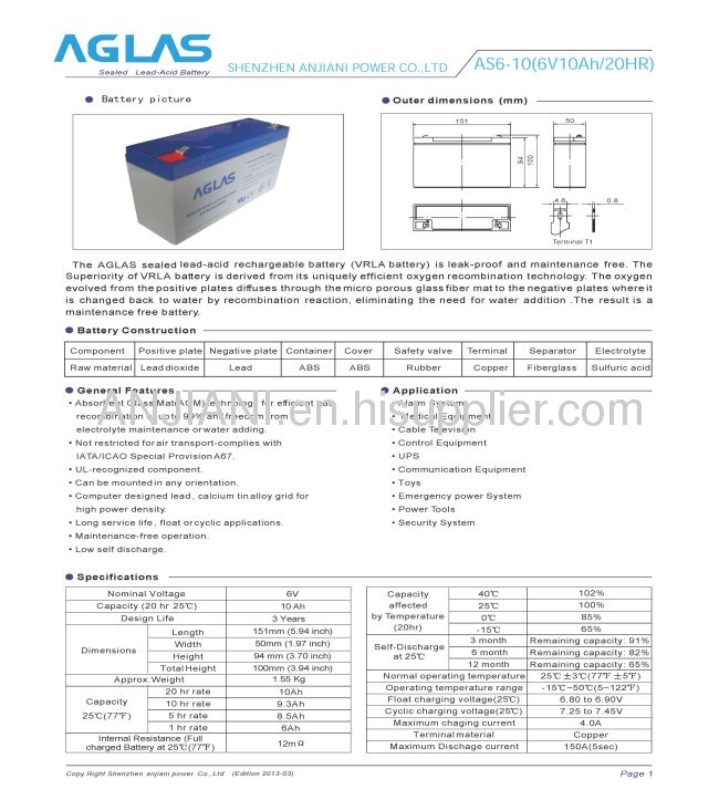 6V10AHelectric toy car battery