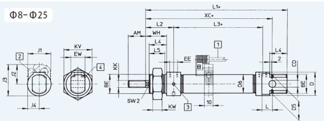 XSNU ISO 6432 standard pneumatic cylinder FESTO type