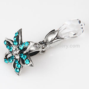 Mixed silver european flower Lily Briolette crystal Dangle charms for bracelets