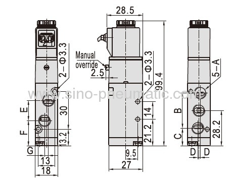 2/5way M5 Aluminum alloy 4V110-60.15~0.8MPa Solenoid valve