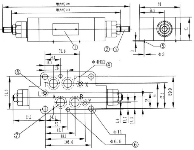 Double throttle/check valve with Sandwich plate 