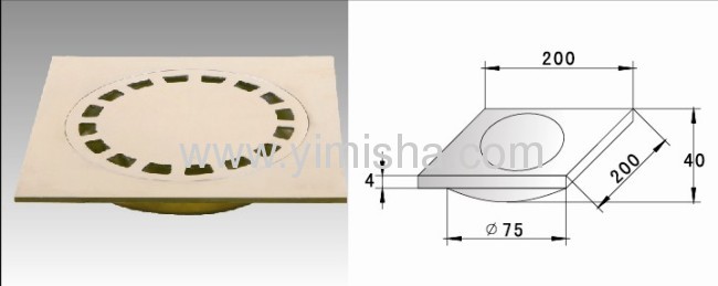 Square Brass High Anti-Odor Floor Drain with Polish in Yellow Color with Outlet Diameter 75mm