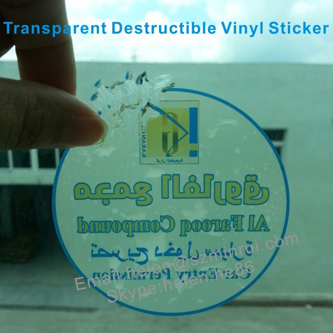 Custom Tamper Evident Transparent Destructible Vinyl Sticker For Car Windows,Printing On The Adhesive Side Label 