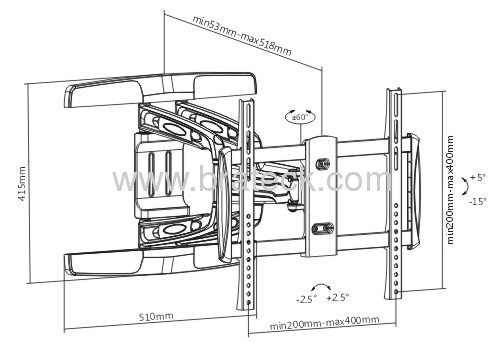 Hot sell aluminum and steel full motion TV wall mount bracket