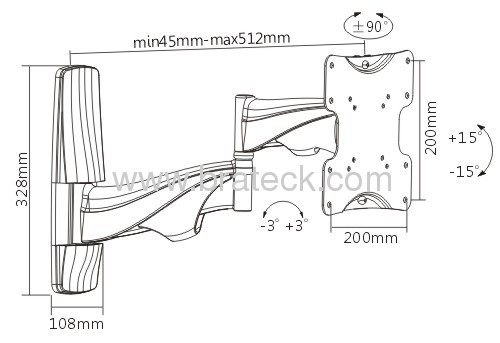 GS UL approved patent design full motion TV wall bracket