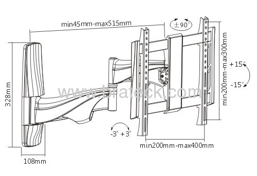 GS approved patent design 180° swivel TV wall mount