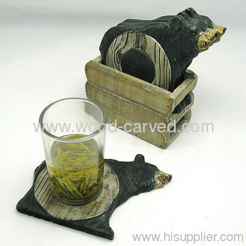 Wooden Carved bear shaped Coast Set