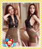 Women's Sexy Lingerie Babydoll V Leopard Sleepwear Dress+G-String
