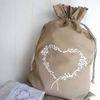 Customized Drawstring Embroidered Tote Bags Canvas With Heart Graphics