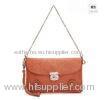 Brown Ladies Genuine Leather Handbags With Chain Straps , Twist Lock