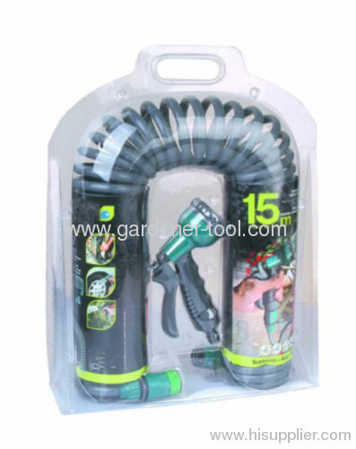 50FT Garden Contract Water Hose With Plastic 8-pattern Water Spray Nozzle