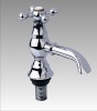 Brass Chrome Plated Antique Faucet for Basin with Long Bibcock and Cross Zinc Handle