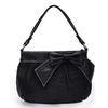 Zippered Black Pu Leather Handbag Ruched & Grace With A Bow