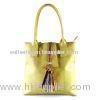 Yellow Leather Tassel Totes Handbags Euro Fashion , Big Diagonal Tote