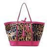 Zippered Pink Leather Totes Handbags Leopard Print , Diagonal & Stylish