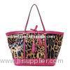 Zippered Pink Leather Totes Handbags Leopard Print , Diagonal & Stylish