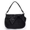 Zippered Womens Black PU Tote Bag Handmade , Ruched & Grace With A Bow