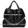 Large Ladies Black Woven Leather Handbag For Party , Zipper Closure