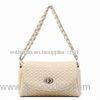 Grace White PU Quilted Leather Shoulder Bags With Gold Chain For Lady