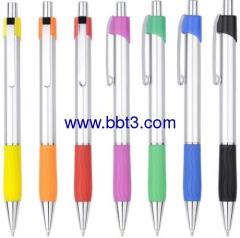 Promotional ballpen with metal clip and colorful rubber grip