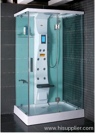 shower room with swing door