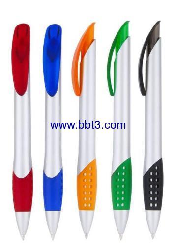 Promotional ballpen with silver barrel and soft grip