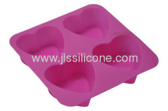 Pink sweet heart shape silicone cake mould wiht 4 cavities