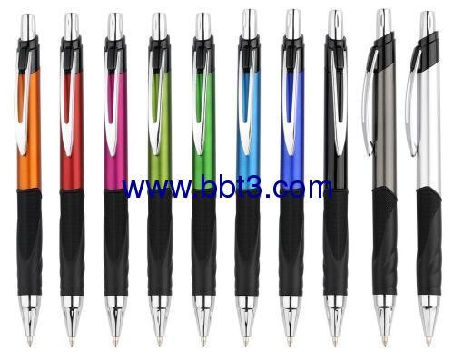 Plastic promotional ballpen with metal clip and long rubber grip