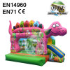 Pink Inflatable Dinosaur Bouncy Castle With Small Slide