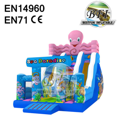 Blue Under Sea Paradise Octopus Inflatable Slide