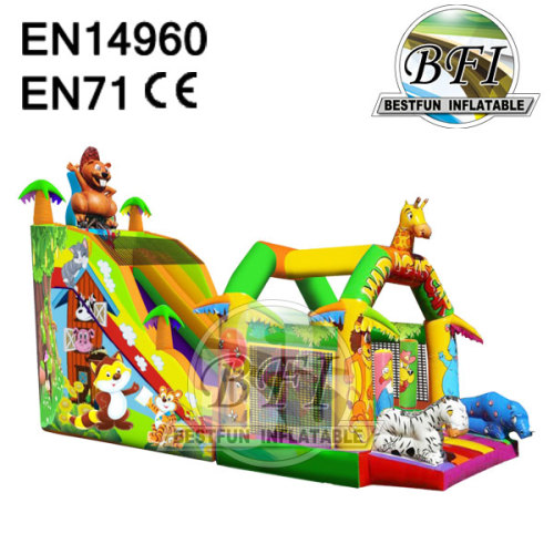 Madagascar Animal Obstacle Slide Inflatable Bounce And Slide
