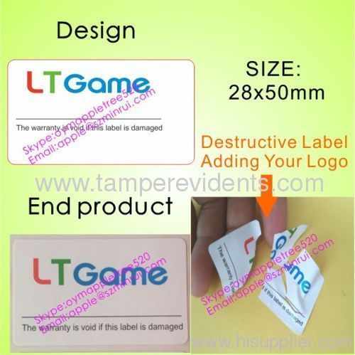 Custom Matt White Destructible Vinyl Labels,The Warranty Is Void If This Label Is Damaged or Removed,Destrucive Stickers