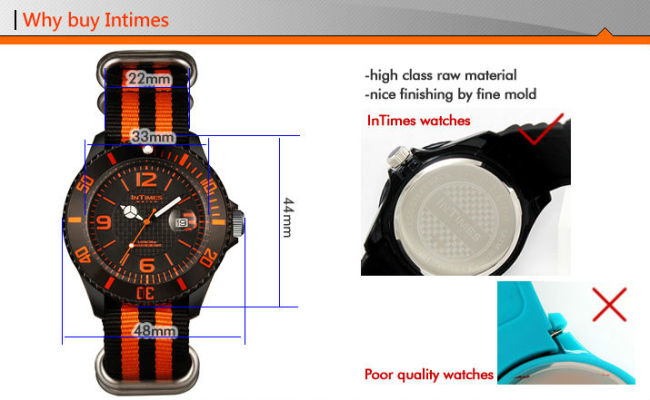custom watches 44mm IT-057N plastic case nylon bracelet Japan Movt. From Intimes brand custom watches collection