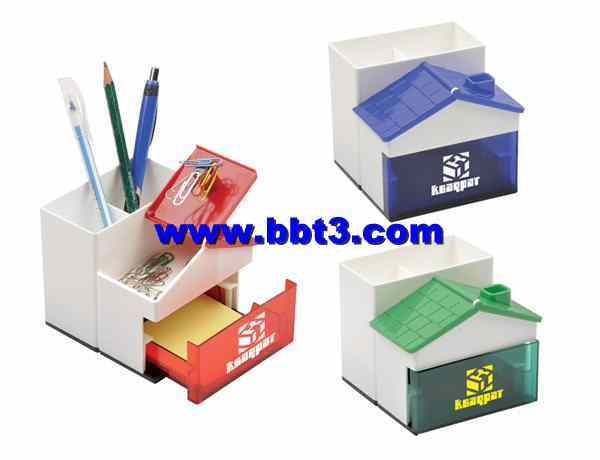 Promotional house shape pen holder with clip holder and memo holder