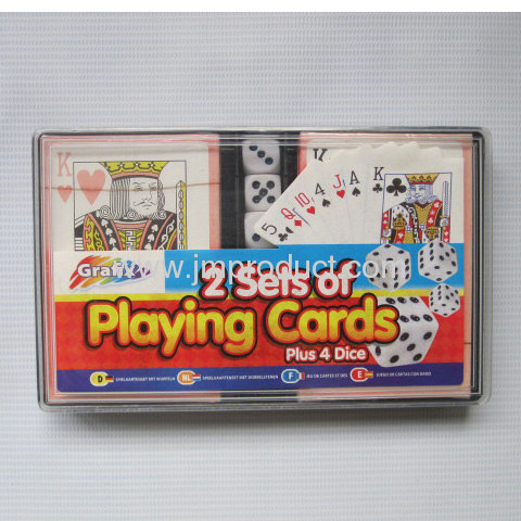 2 sets of playing cards plus 4 dice