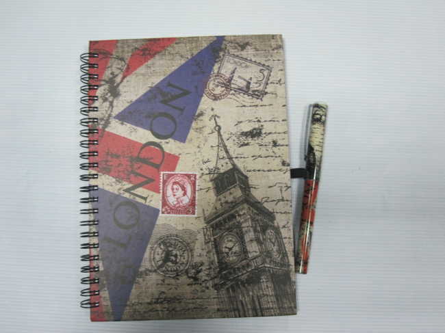 A5 6 subject hardcover double spiral notebook college ruled with pen set