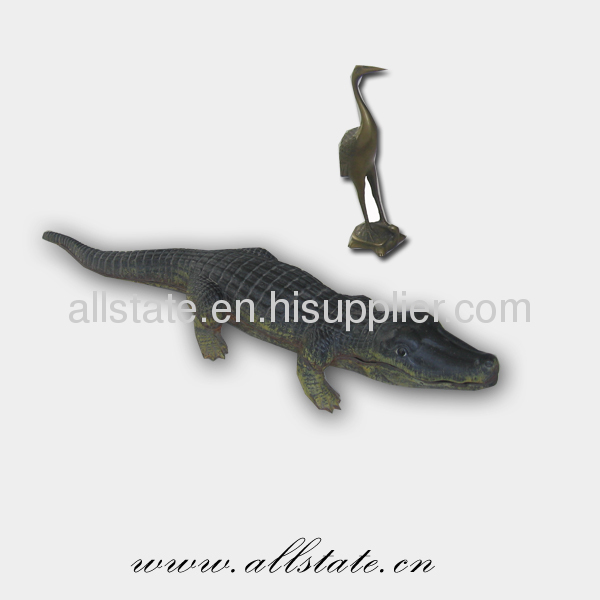 Crocodile And Crane Bronze Art Sculpture
